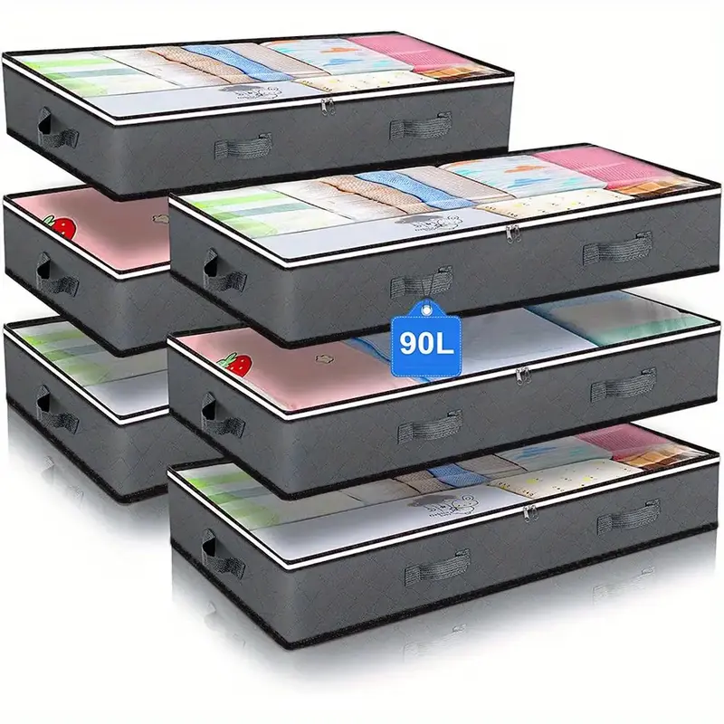 Under Bed Storage Box, 1 Set Foldable Household Large Capacity Storage Organizer for Blankets, Towels, Comforter, Sweaters, M...