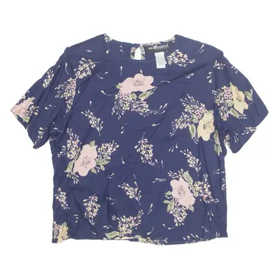 SAG HARBOR Petite Womens Printed Blouse Blue Floral M