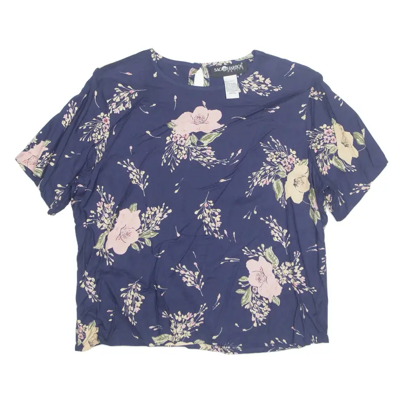 SAG HARBOR Petite Womens Printed Blouse Blue Floral M