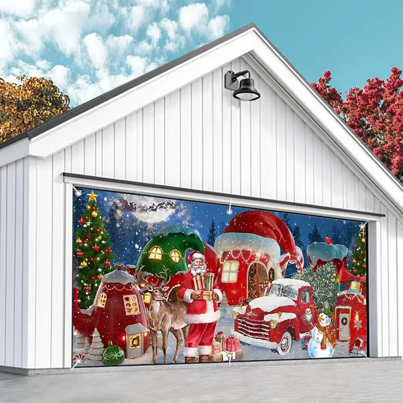 Aperturee Snowy Festive Christmas Paradise Garage Door Banner