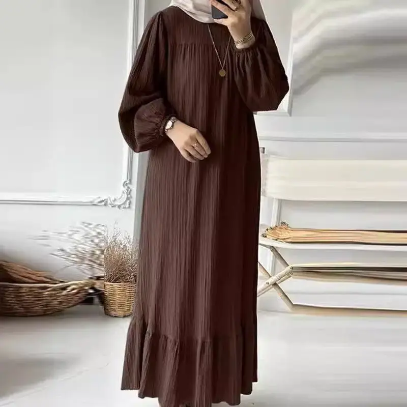 Modesty Pleated Ruffled Hem Daily Abaya (MA112)