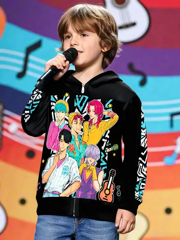 K-Pop Saja Boys Print Hoodie Jacket, Halloween Role Play Sweatshirt Coat, Casual Loose-Fit Regular Length, All Seasons Wear