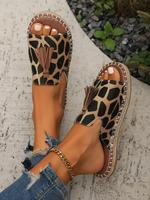 Women's Fashion Leopard Pattern Tassel Design Suede Slippers, Casual Comfortable Home Slippers, Non-slip Soft Slippers for In...