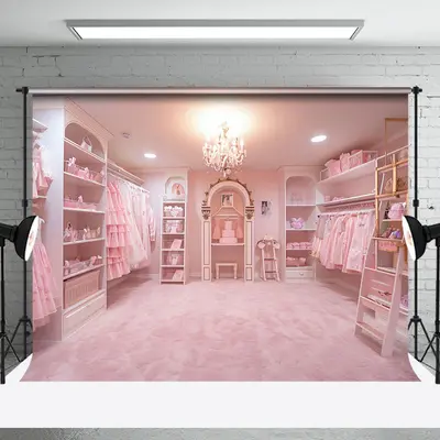 Pink Dress Room Birthday Backdrop For Photography - Aperturee