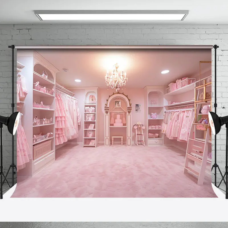 Pink Dress Room Birthday Backdrop For Photography - Aperturee