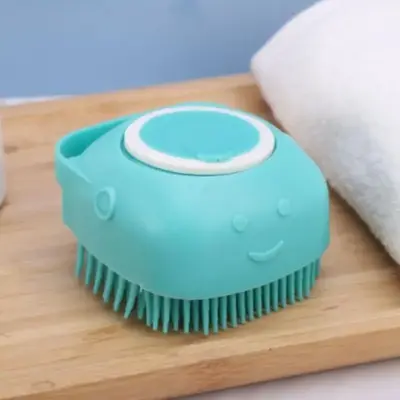 Multifunction Pet Bath Brush, Pet Bath Soap Dispenser Massage Brush, Silicone Massager Shampoo Dispensing Brush with Soft Bri...