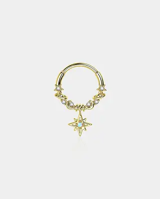 Star Moon Planet Dangle Septum Ring - Gold / 10mm