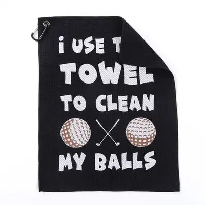 Golf Towel with Hook, 1 Count Tennis Ball & Letter Pattern Golf Towel, Portable Microfiber Golf Towel, Ball Sports Equipment ...
