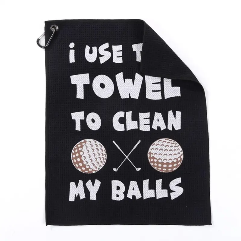 Golf Towel with Hook, 1 Count Tennis Ball & Letter Pattern Golf Towel, Portable Microfiber Golf Towel, Ball Sports Equipment ...