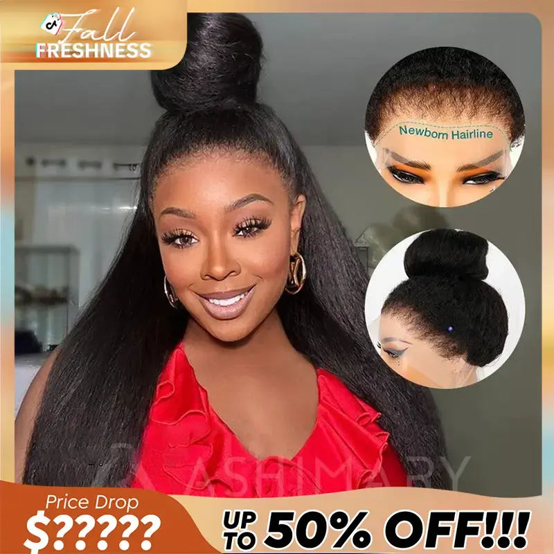 Glueless Newborn Hairline Invisi Strap 360 Skin Lace Frontal Kinky Straight Wig Pre-Everything Natural Look Human Hair Wig Fa...