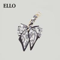 Elegant Bow Bag Charm – Floral Scarf Keychain with Gold Chain Accent, Stylish Purse Accessory for Women & Girls