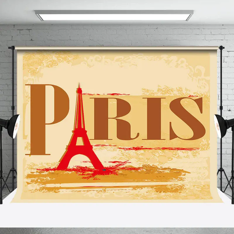 Retro Yellow Red Eiffel Tower Paris Party Backdrop