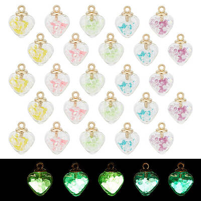 60Pcs 5 Colors Luminous Glow in the Dark Glass Wish Bottle Pendants
