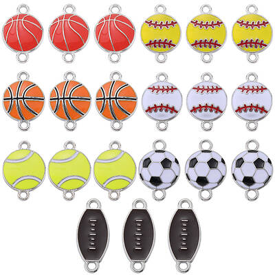 28Pcs 7 Styles Sports Ball Theme Alloy Enamel Connector Charms