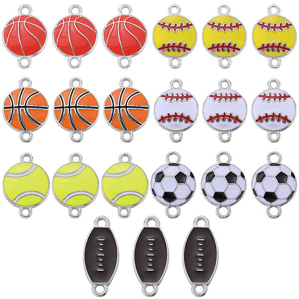 28Pcs 7 Styles Sports Ball Theme Alloy Enamel Connector Charms