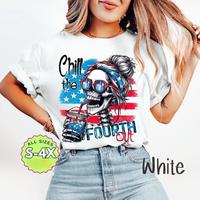 4th of July Patriotic BBQ Tee - Chill the Fourth Out Skeleton Shirt for Independence Day Celebration