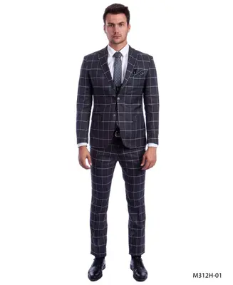 Check  Sean Alexander Men's 3-Piece Executive Windowpane Suit Checked Pattern