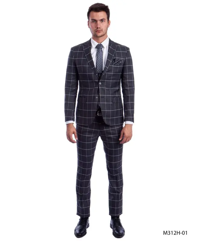 Check  Sean Alexander Men's 3-Piece Executive Windowpane Suit Checked Pattern