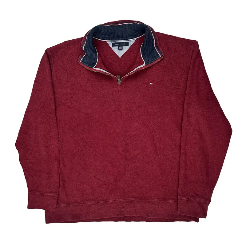 Tommy Hilfiger 1/4 Zip - XL Burgundy Cotton