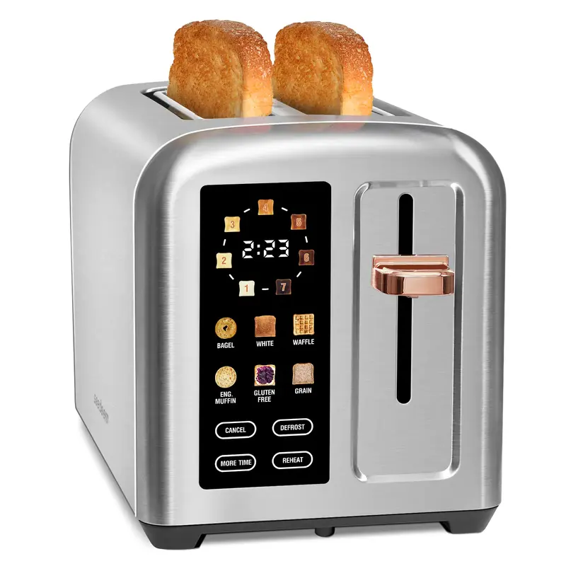 New Touch Screen Toaster,Toaster 2 Slice, Stainless Toaster LCD Display&Touch Button, 50% Faster Heating Speed, 1.4'' Wide Sl...