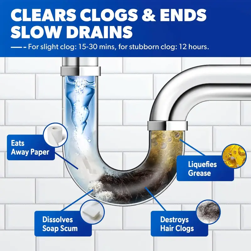 Liapu Powerful Pipe Dredging Agent for Kitchen and Toilet Pipelines - Dissolves 200+ Blockages and Kills 99% of Bacteria