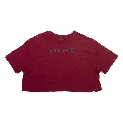 NIKE Cropped Womens T-Shirt Maroon Crew Neck 2XL