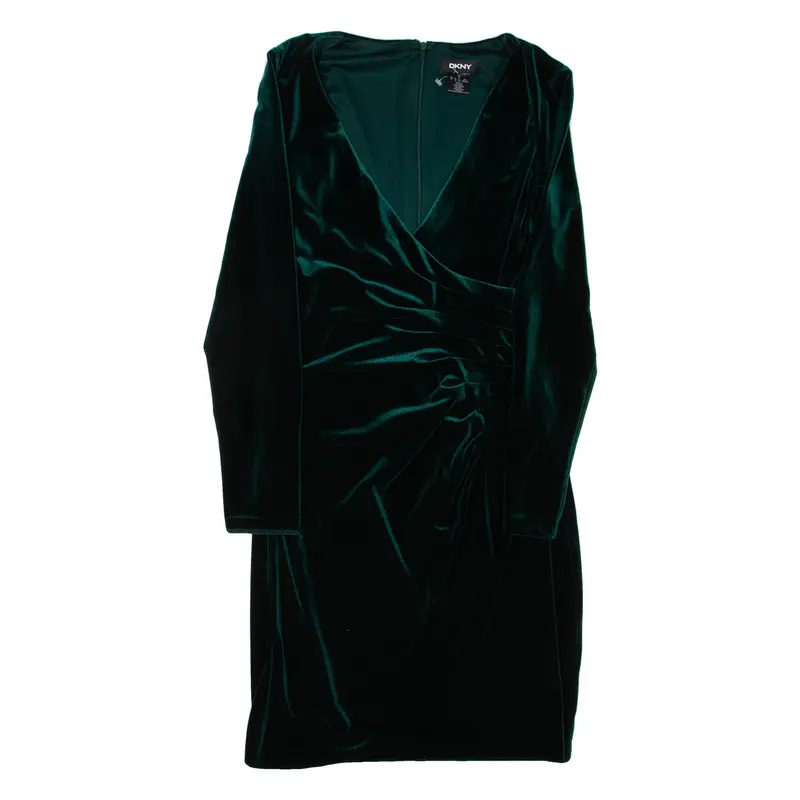 DKNY Womens Bodycon Dress Green Velvet Long Sleeve Knee Length S