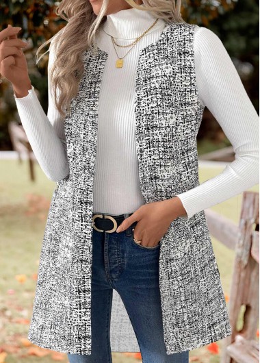 Modlily Black Graffiti Print Sleeveless Round Neck Waistcoat - S