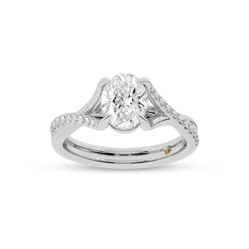 Lumen Twisted Pavé Shank Oval Lab Diamond Engagement Ring | 18K White Gold 3 1/4 CT. TW.