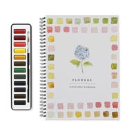 Watercolor Painting Book Set, 1 Set Watercolor Painting Book with 12 Colors Paints & Brush, Creative Art Craft Supplies for K...