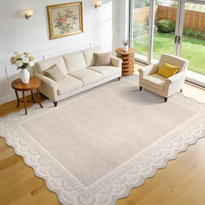 Garvee Soft Washable Area Rug for Living Room, Bedroom, or Nursery - Low Pile, Non-Slip, Mark Resistant, Modern Lace Edge Car...