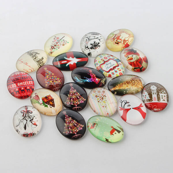 Festival Christmas Theme Xmas Ornaments Decorations Glass Oval Flatback Cabochons