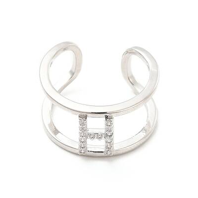 Clear Cubic Zirconia Initial Letter Open Cuff Ring