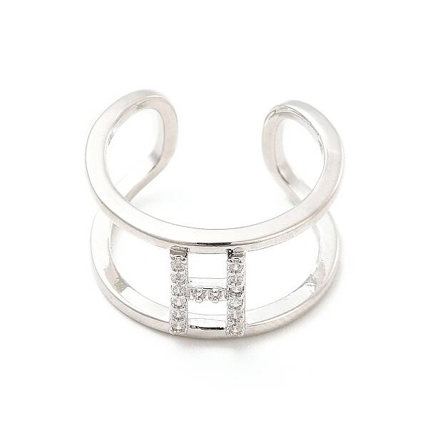 Clear Cubic Zirconia Initial Letter Open Cuff Ring