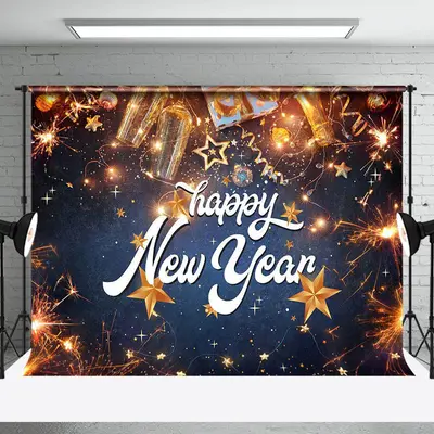 Festive Gold Sparks Flicker Happy New Year Backdrop - Aperturee