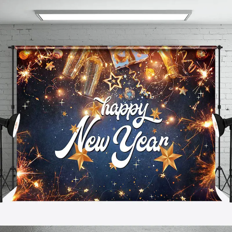 Festive Gold Sparks Flicker Happy New Year Backdrop - Aperturee