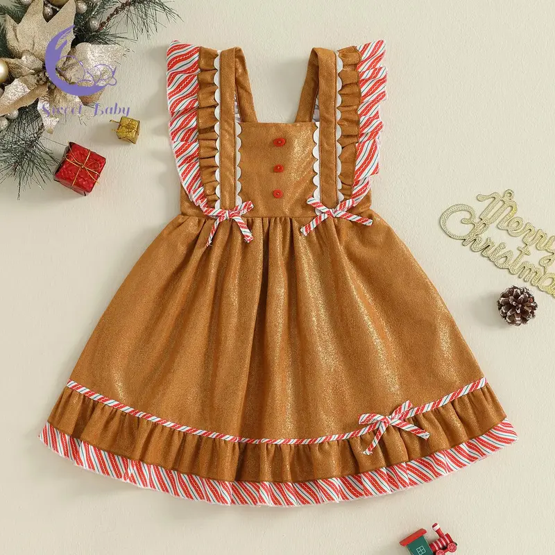 Toddler Girl Gingerbread Man Dress Flying Sleeve Square Neck A-Line Dress for Christmas Party rosemarys  baby  dress