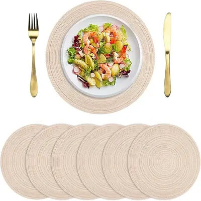 Round Placemat, 6 Counts/set Braided Placemat, Woven Table Placemat, Decorative Placemat for Home Dining Table Holiday Party...