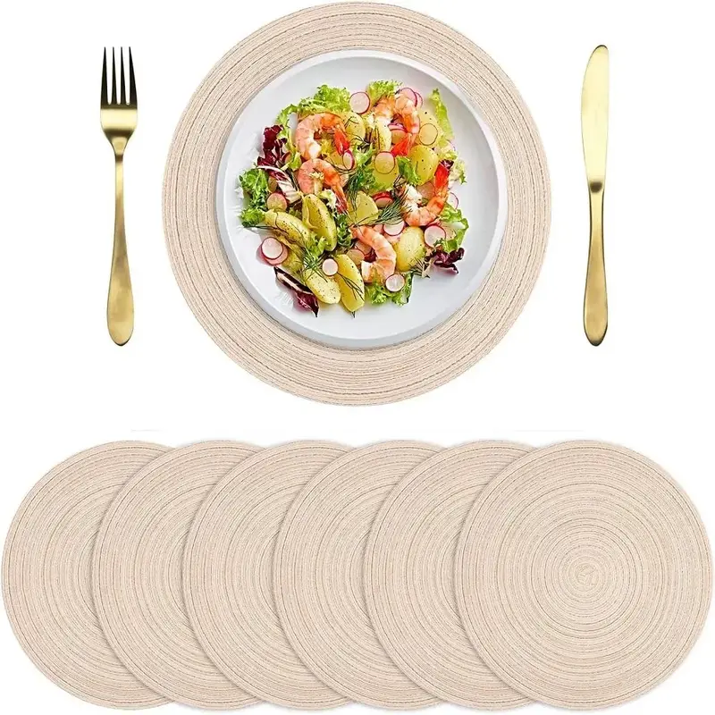 Round Placemat, 6 Counts/set Braided Placemat, Woven Table Placemat, Decorative Placemat for Home Dining Table Holiday Party...