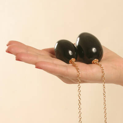 Izanami - Insertable Black Egg With Gold Chain, Black Bow and Pendant