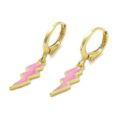 Lightning Bolt Real 18K Gold Plated Brass Dangle Leverback Earrings