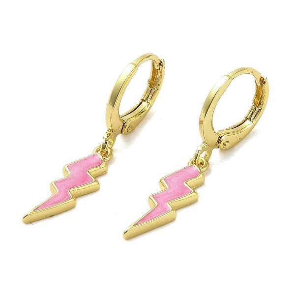 Lightning Bolt Real 18K Gold Plated Brass Dangle Leverback Earrings