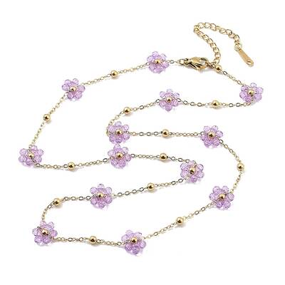 Glass Flower Link Chain Necklaces