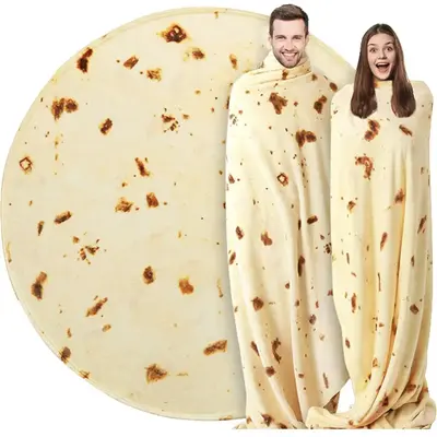 Burrito Tortilla Throw Blanket, Double Sided Giant Realistic Food Blanket Gift, Novelty Funny Taco Soft Flannel Bed Throw Bla...