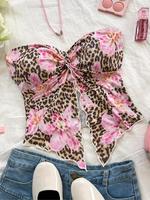 Women's Floral & Leopard Print Tube Top, Casual Sleeveless Strapless Top for Summer, Ladies Clothes for Beach Holiday Vacatio...