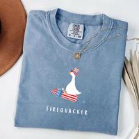 Comfort Colors Funny Fourth Of July Shirt, Firequacker Goose Tee, Usa American Flag Patriotic T-shirt, Oversized Tee, Women's...
