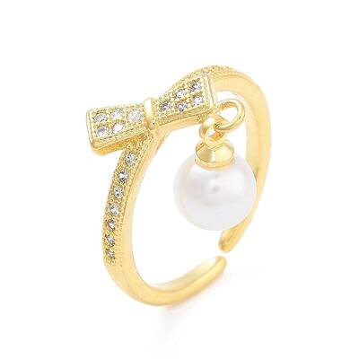 Bowknot Brass Clear Cubic Zirconia Open Cuff Rings