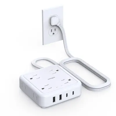 Surge Protector Power Strip With 8 Outlet And 4 USB Charging Ports, Wall Mount Wide Surge Protector Extension Strip, Wall Soc...