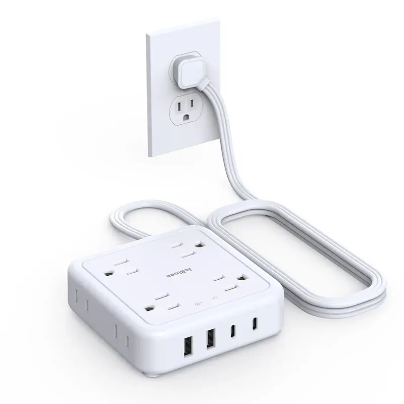 Surge Protector Power Strip With 8 Outlet And 4 USB Charging Ports, Wall Mount Wide Surge Protector Extension Strip, Wall Soc...