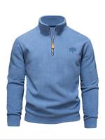 Men's Solid Zip Up Half Placket Fleece Sweatshirt, Regular Fit Casual Athletic Style Long Sleeve Stand Collar Pullover for Ou...